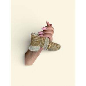 Set of 10 Gold/White Beaded Christmas Shoe Boot Ornaments